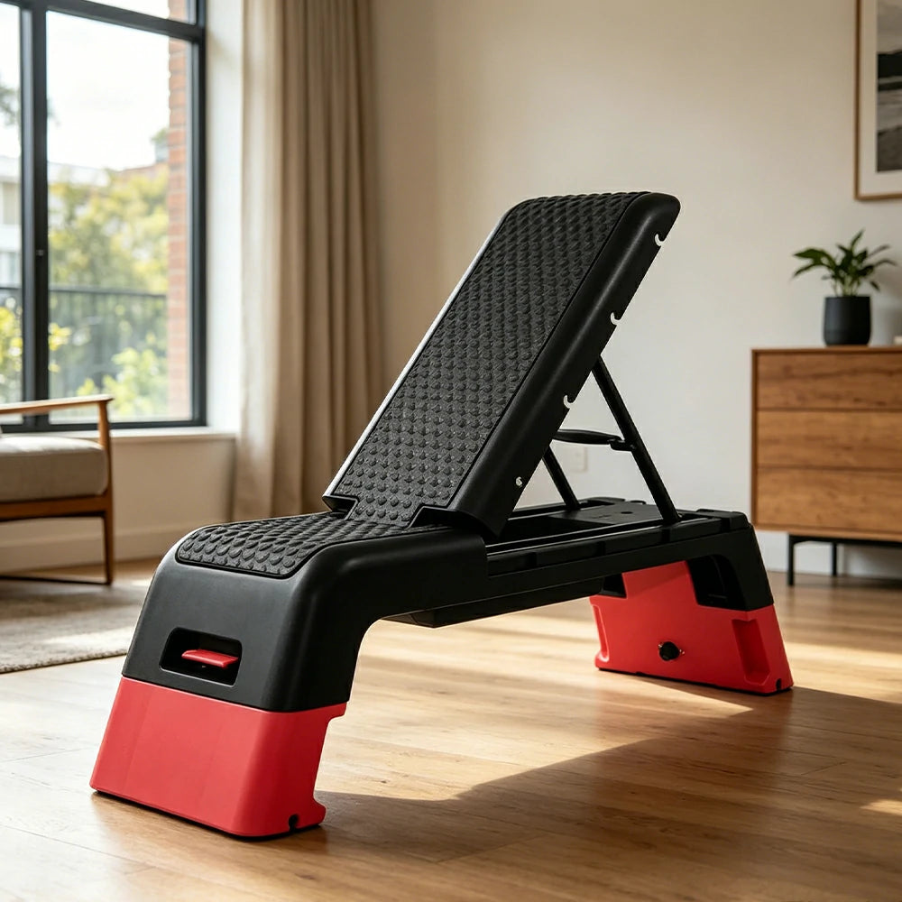 FITPRO Multi-Functional Step Bench with Adjustable Angles, Foldable Storage for Home Fitness Training - Red&Black