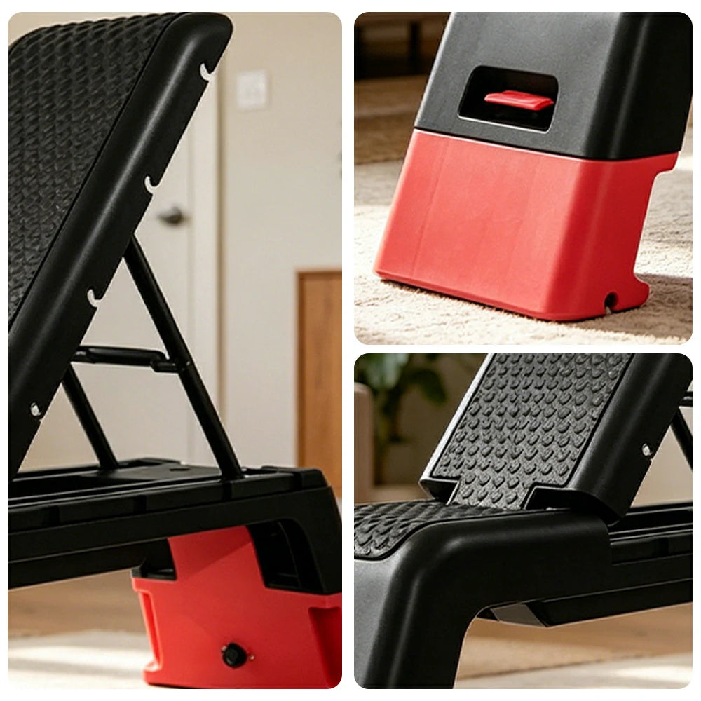 FITPRO Multi-Functional Step Bench with Adjustable Angles, Foldable Storage for Home Fitness Training - Red&Black