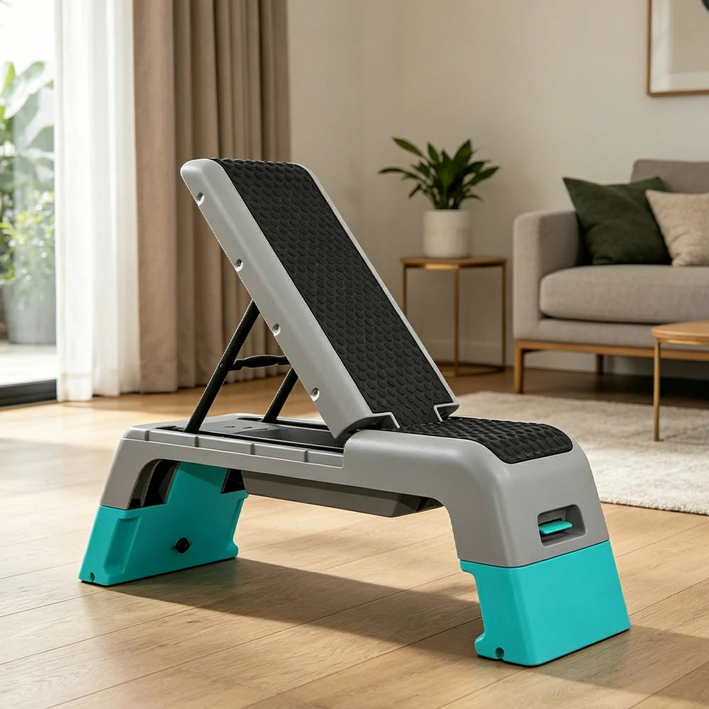 FITPRO Multi-Functional Step Bench with Adjustable Angles, Foldable Storage for Home Fitness Training - Blue