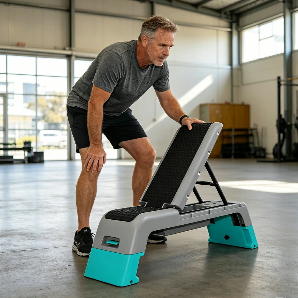 FITPRO Multi-Functional Step Bench with Adjustable Angles, Foldable Storage for Home Fitness Training - Blue