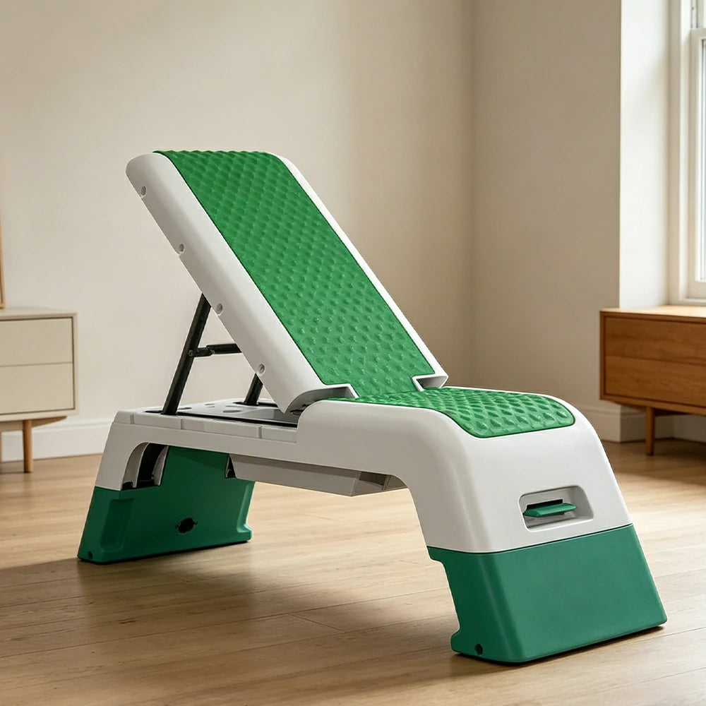 FITPRO Multi-Functional Step Bench with Adjustable Angles, Foldable Storage for Home Fitness Training - Green&White