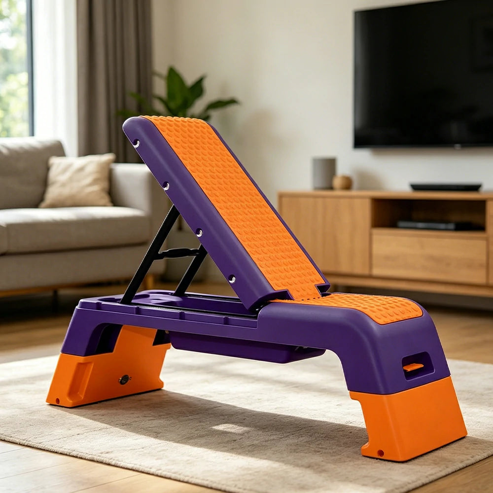 FITPRO Multi-Functional Step Bench with Adjustable Angles, Foldable Storage for Home Fitness Training - Orange&Purple