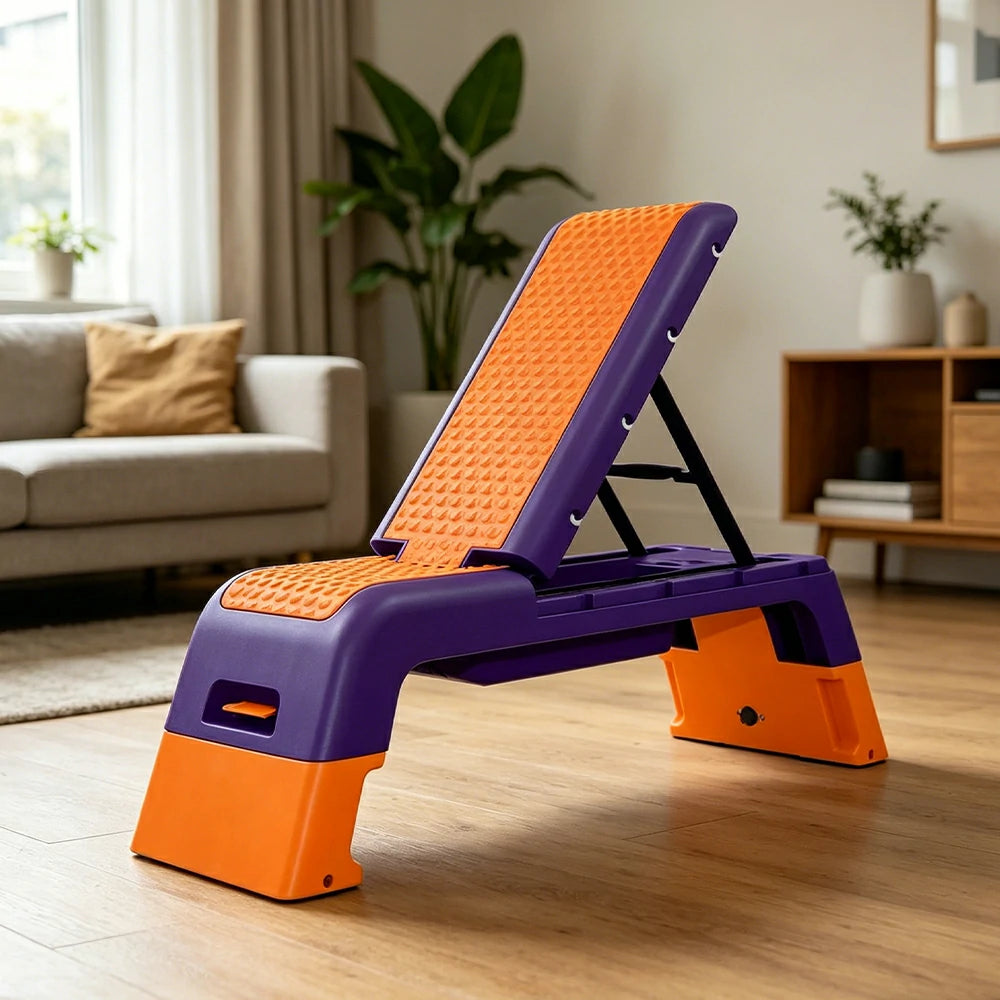 FITPRO Multi-Functional Step Bench with Adjustable Angles, Foldable Storage for Home Fitness Training - Orange&Purple