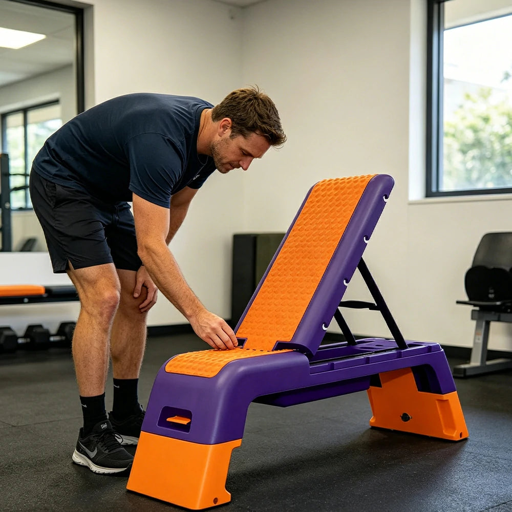 FITPRO Multi-Functional Step Bench with Adjustable Angles, Foldable Storage for Home Fitness Training - Orange&Purple
