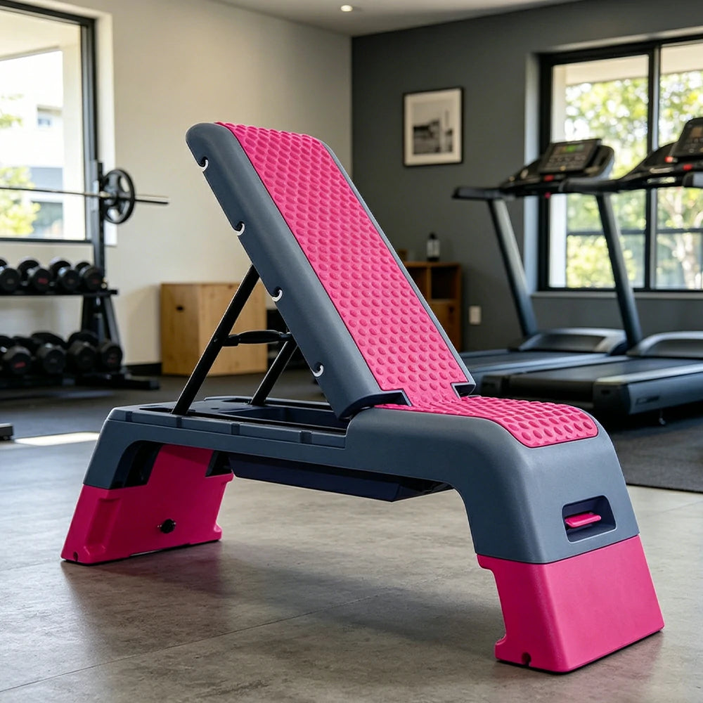 FITPRO Multi-Functional Step Bench with Adjustable Angles, Foldable Storage for Home Fitness Training - Pink&Grey