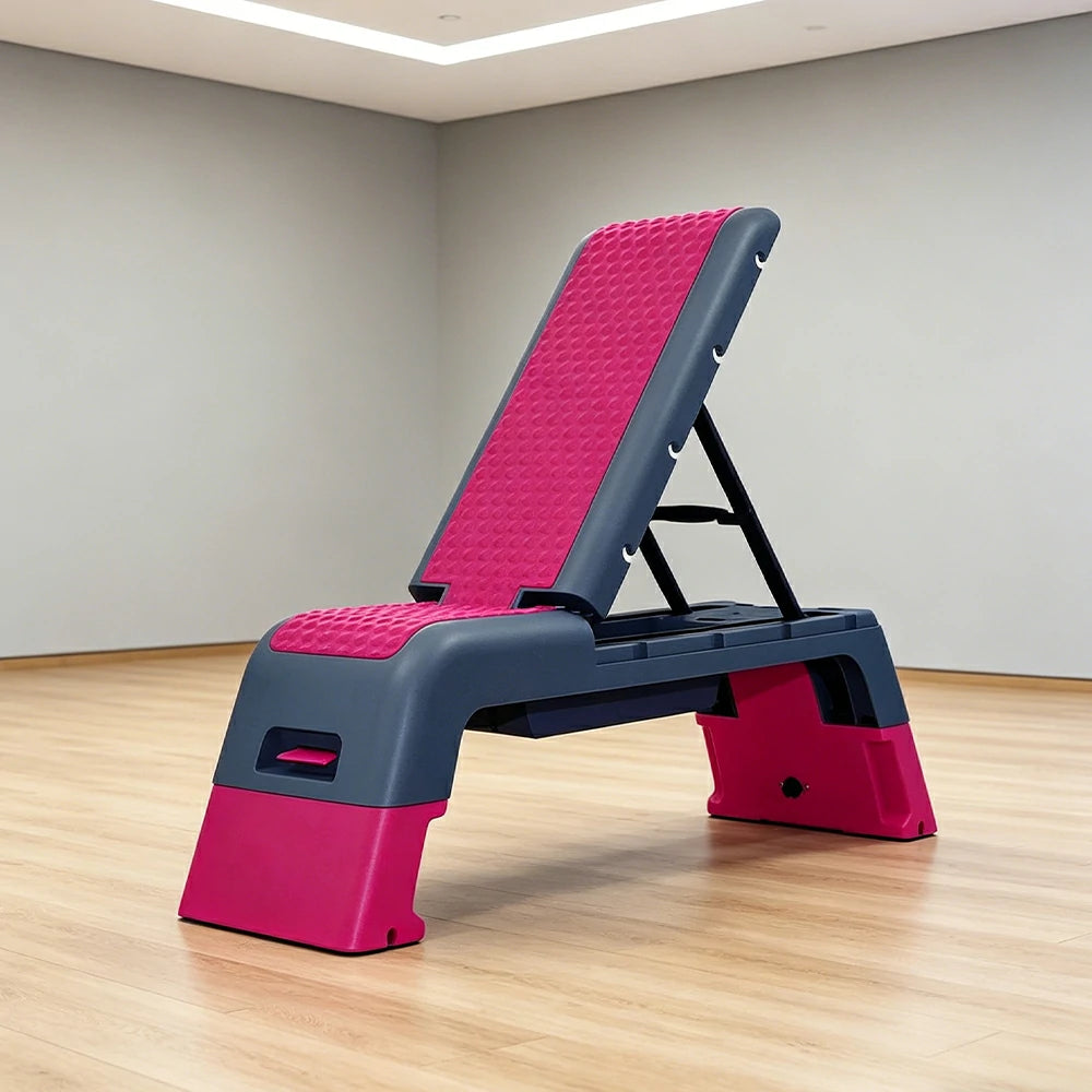 FITPRO Multi-Functional Step Bench with Adjustable Angles, Foldable Storage for Home Fitness Training - Pink&Grey