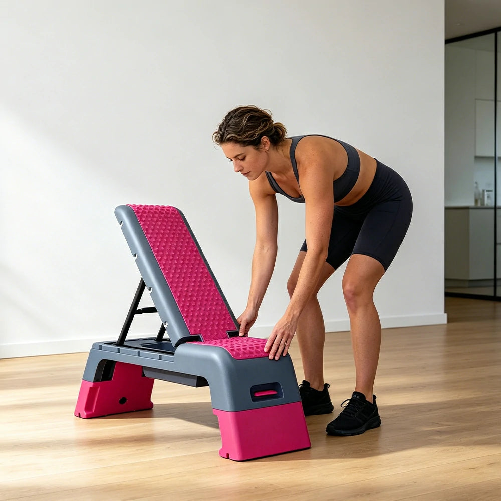 FITPRO Multi-Functional Step Bench with Adjustable Angles, Foldable Storage for Home Fitness Training - Pink&Grey