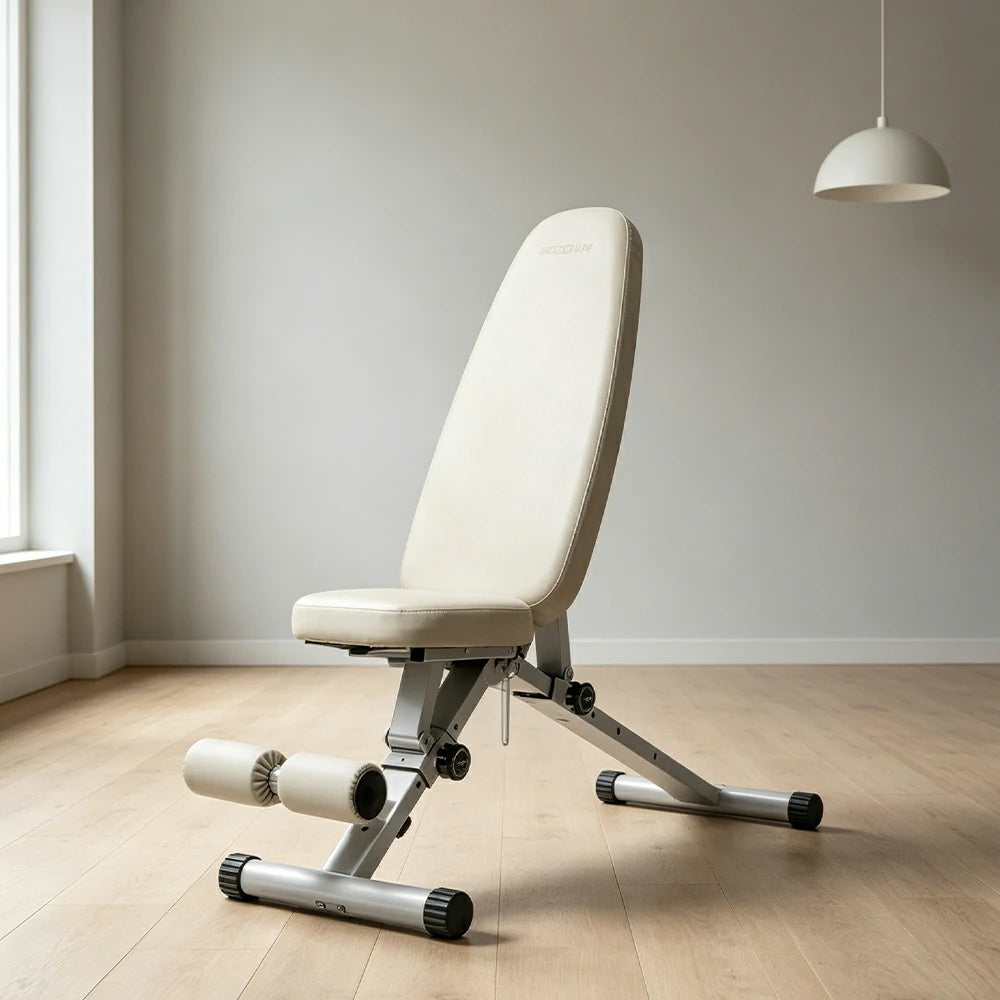 FITPRO Foldable Weight Bench with Widened Cushion and Stable Steel Frame for Home Full-Body Fitness Training - White