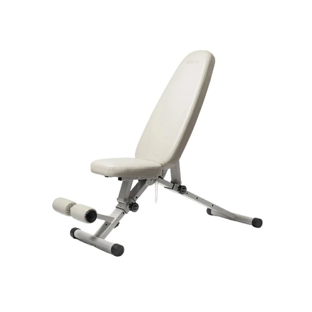 FITPRO Foldable Weight Bench with Widened Cushion and Stable Steel Frame for Home Full-Body Fitness Training - White