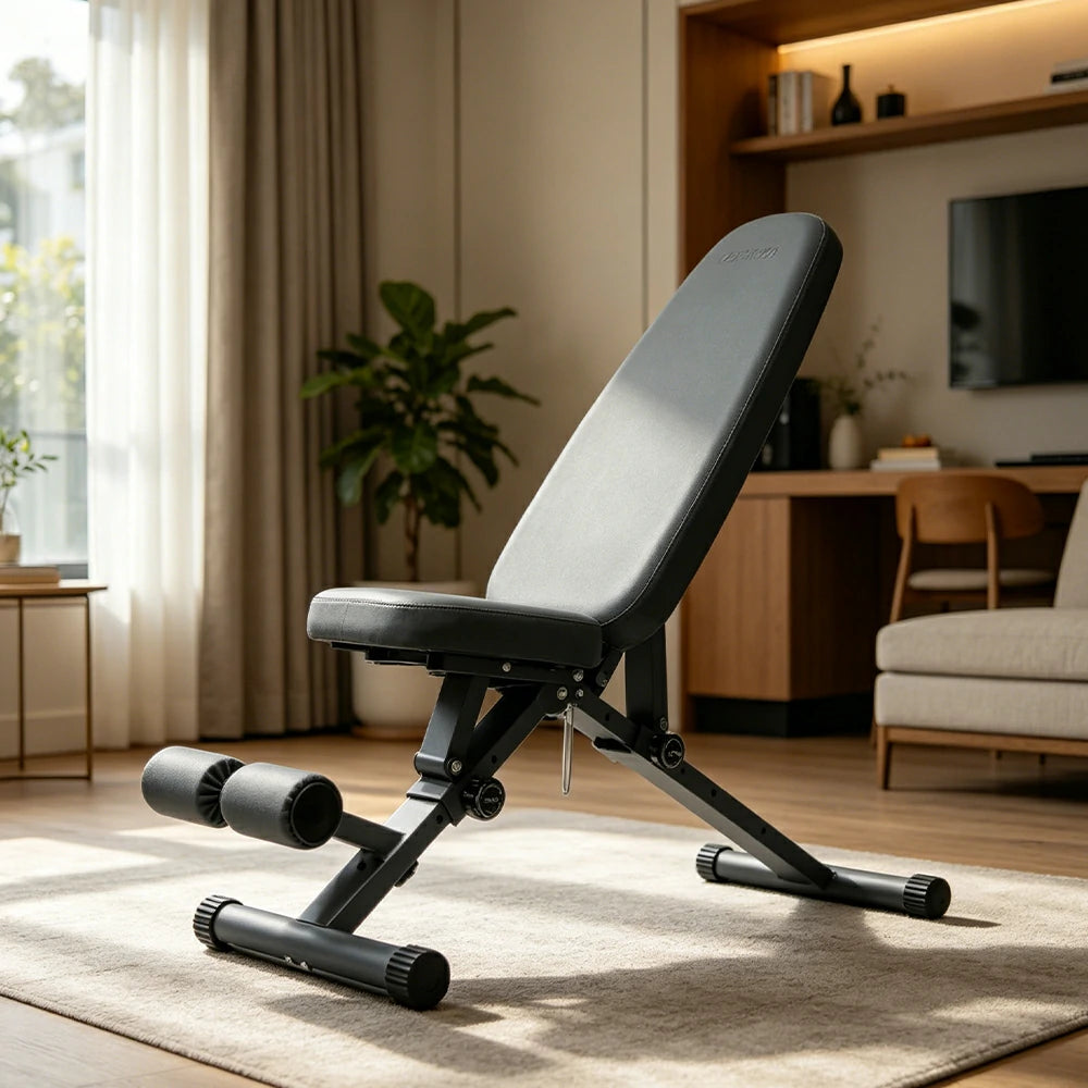 FITPRO Foldable Weight Bench with Widened Cushion and Stable Steel Frame for Home Full-Body Fitness Training - Grey