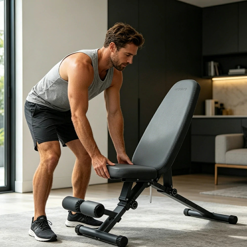 FITPRO Foldable Weight Bench with Widened Cushion and Stable Steel Frame for Home Full-Body Fitness Training - Grey