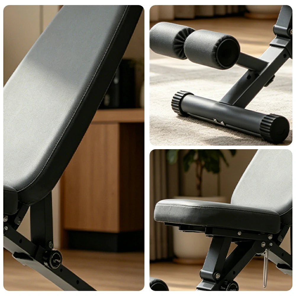 FITPRO Foldable Weight Bench with Widened Cushion and Stable Steel Frame for Home Full-Body Fitness Training - Grey