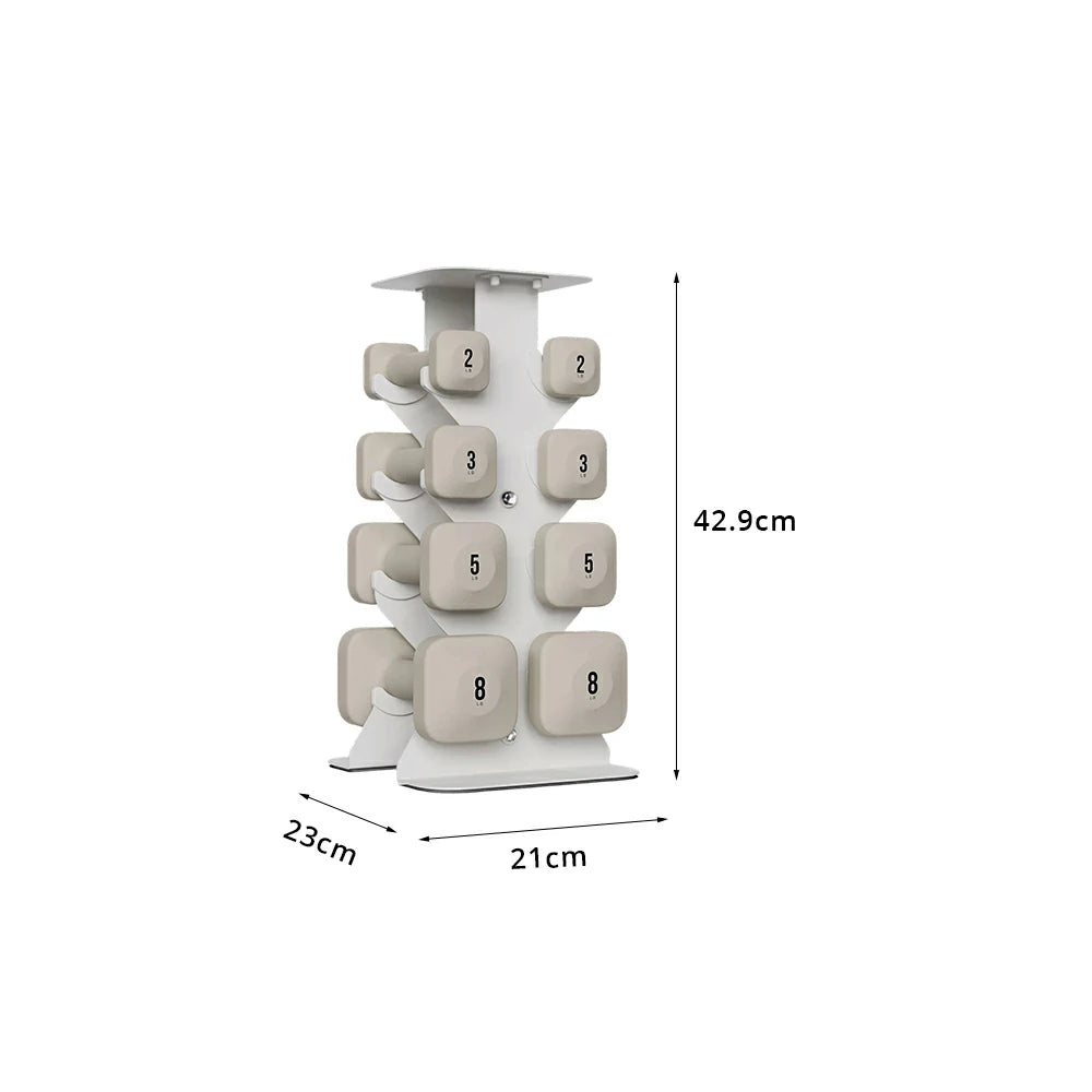 FITPRO Dumbbell Rack Set with 4 Pairs of Dumbbells and Vertical Storage for Small-Space Home Fitness - Beige&White