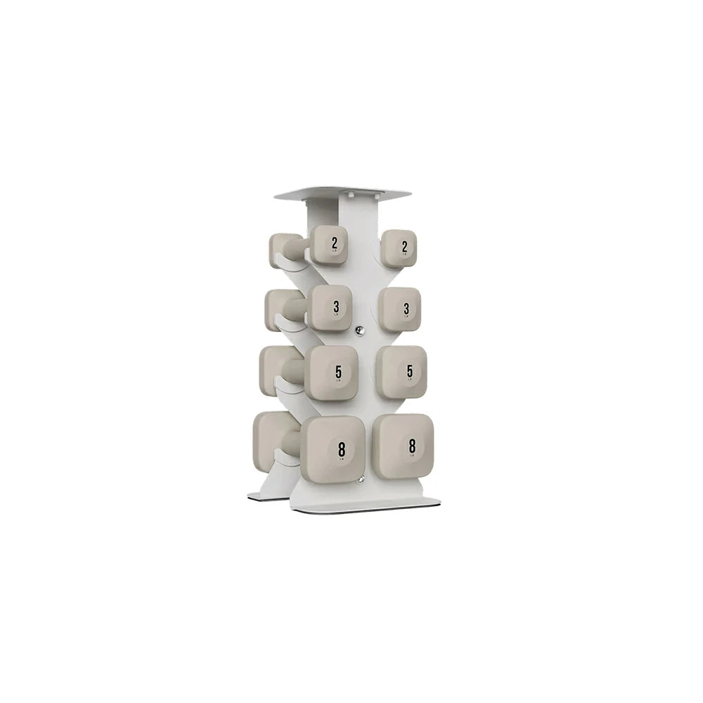 FITPRO Dumbbell Rack Set with 4 Pairs of Dumbbells and Vertical Storage for Small-Space Home Fitness - Beige&White