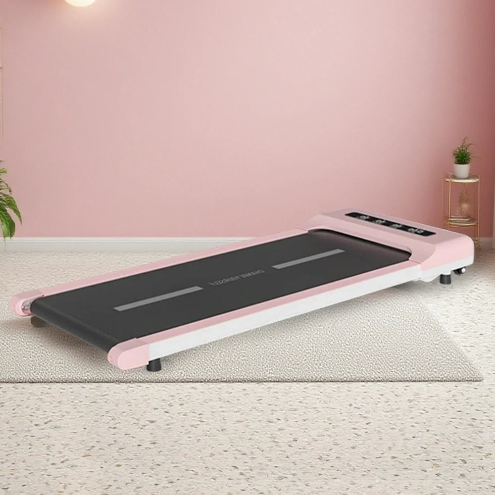 FITPRO Flat Treadmill - Quiet Compact Running Machine, 51cm Wide Deck, Slim Design, Easy Storage, Home Fitness Equipment - Pink