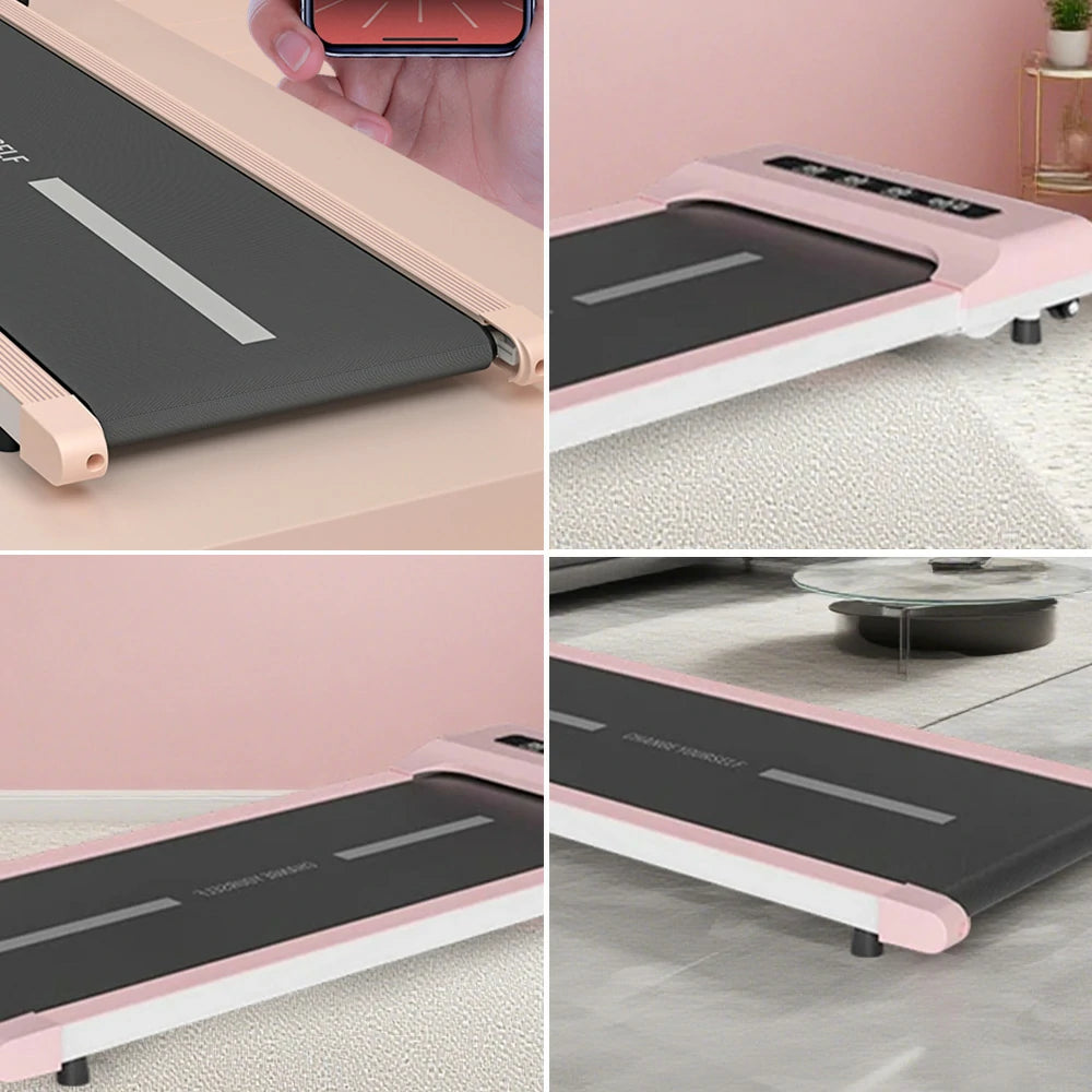 FITPRO Flat Treadmill - Quiet Compact Running Machine, 51cm Wide Deck, Slim Design, Easy Storage, Home Fitness Equipment - Pink