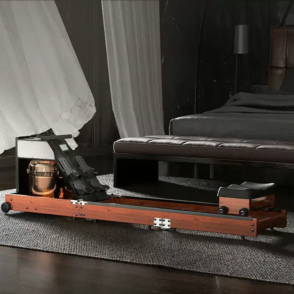 FITPRO Water Rowing Machine - Solid Rubberwood Frame, Triple-Fold Space-Saving Design, 25L Tank, Home Fitness Equipment