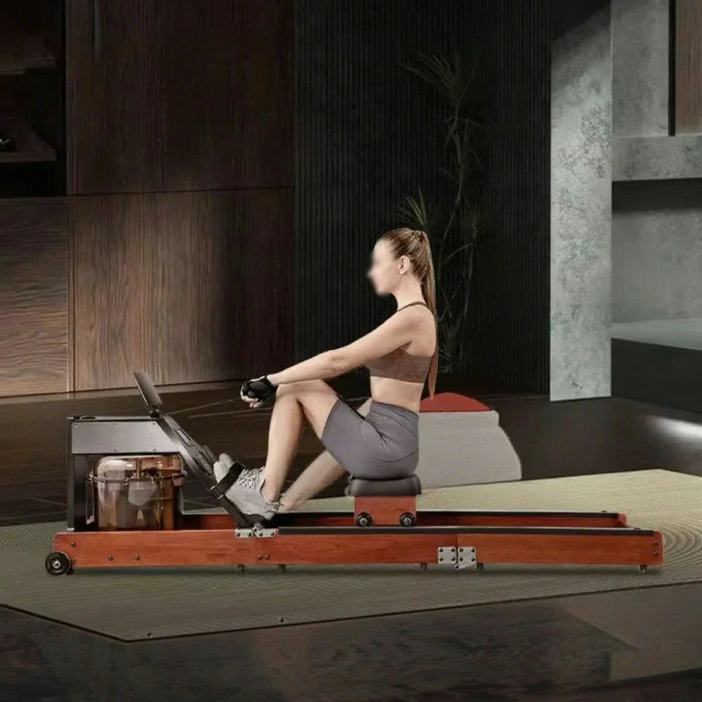 FITPRO Water Rowing Machine - Solid Rubberwood Frame, Triple-Fold Space-Saving Design, 25L Tank, Home Fitness Equipment