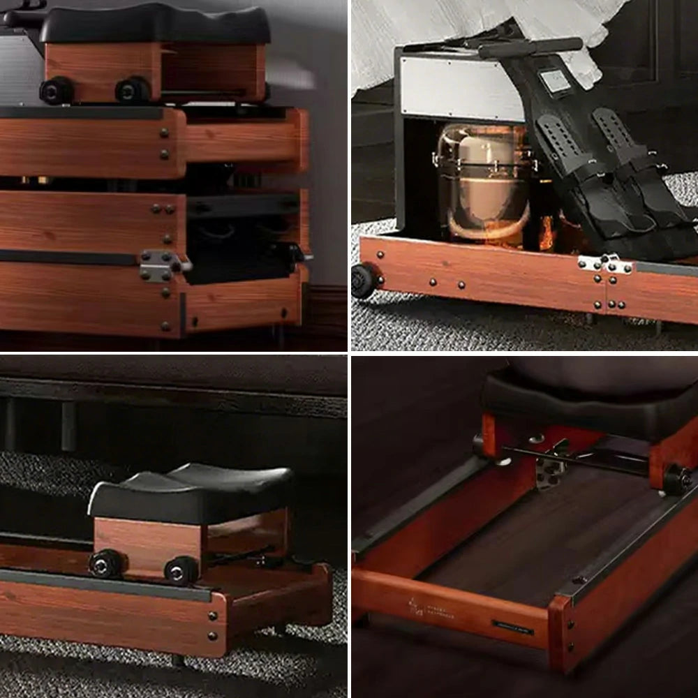 FITPRO Water Rowing Machine - Solid Rubberwood Frame, Triple-Fold Space-Saving Design, 25L Tank, Home Fitness Equipment