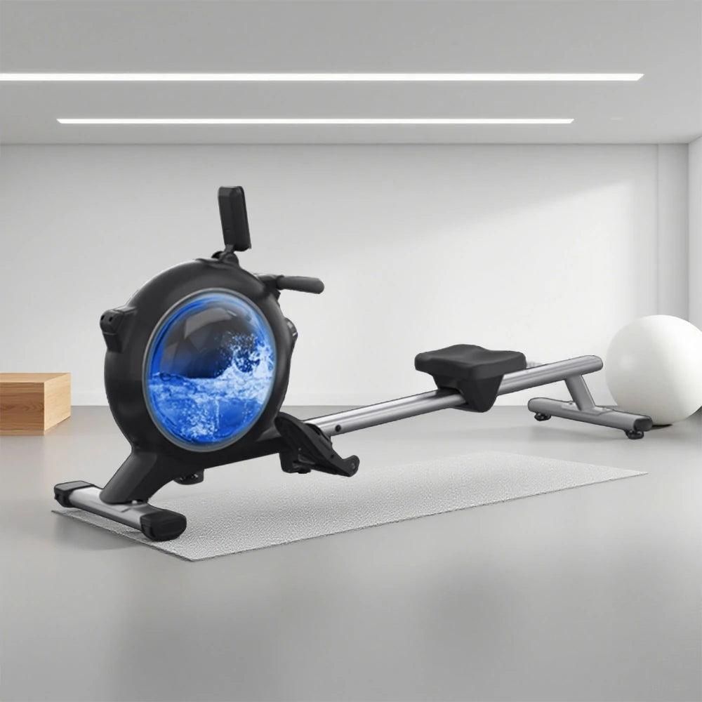 FITPRO Water & Magnetic Dual Resistance Rowing Machine - Ergonomic Padded Seat, Foldable Design, Home Fitness Equipment - Blue