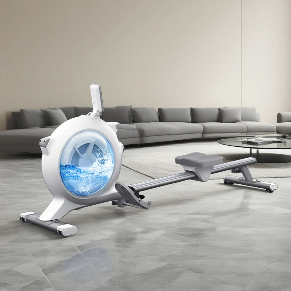 FITPRO Water & Magnetic Dual Resistance Rowing Machine - Ergonomic Padded Seat, Foldable Design, Home Fitness Equipment - White