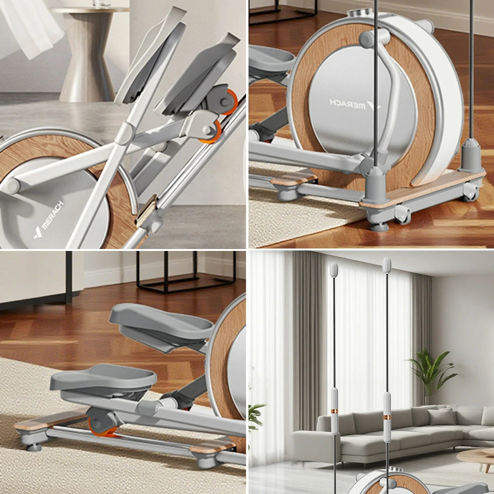 FITPRO Compact Elliptical - Foldable Vertical Design, Silent Electromagnetic Drive, 32 Resistance Levels, 150kg Capacity for Home Fitness