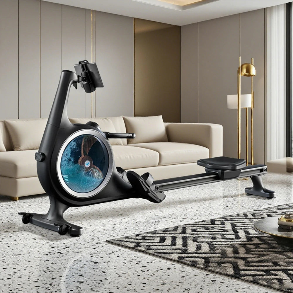 FITPRO Water-Magnetic Rowing Machine - 32-Level Smart Resistance Control, Aluminium Alloy Rail, Silent Dual Belt Drive, 150kg Capacity