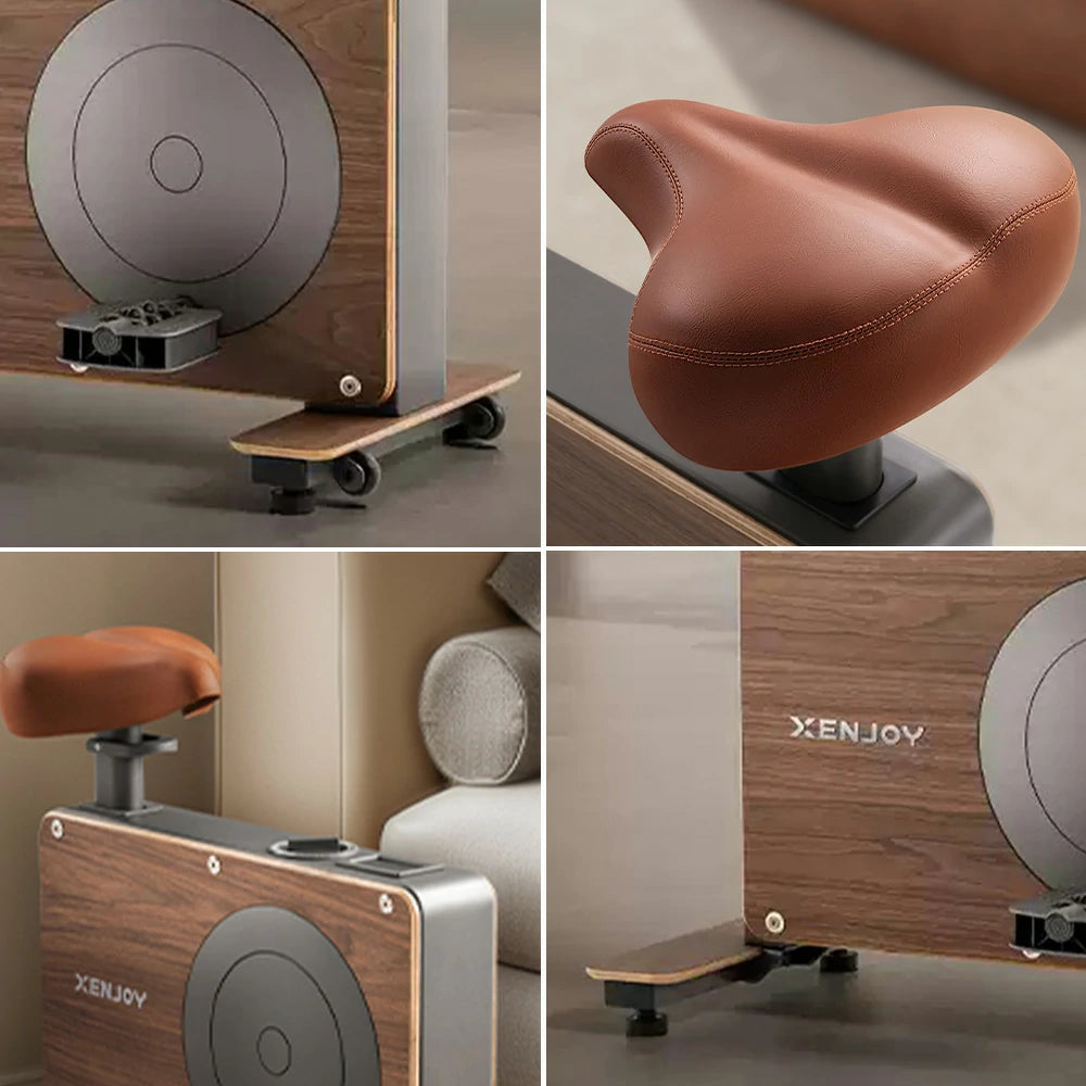 FITPRO Silent Magnetic Spin Bike - Black Walnut Frame, 8 Resistance Levels, Pneumatic Seat Adjustment for Home Fitness