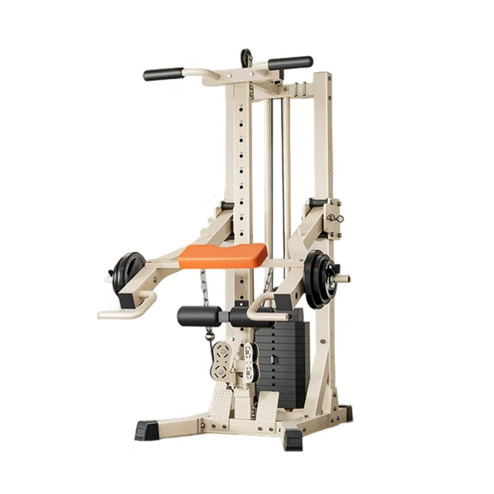 MERIDIAN Squat & Bench Press Combo – Double Pulley 70KG Weight Stack, 300kg Max Load, Multi-Functional Home Gym - Beige