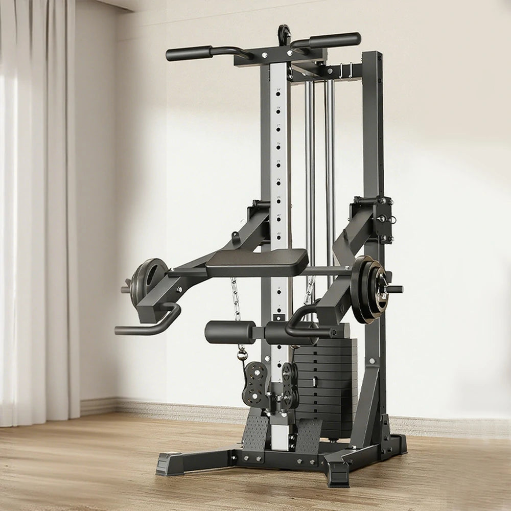 MERIDIAN Squat & Bench Press Combo – Double Pulley 70KG Weight Stack, 300kg Max Load, Multi-Functional Home Gym - Black