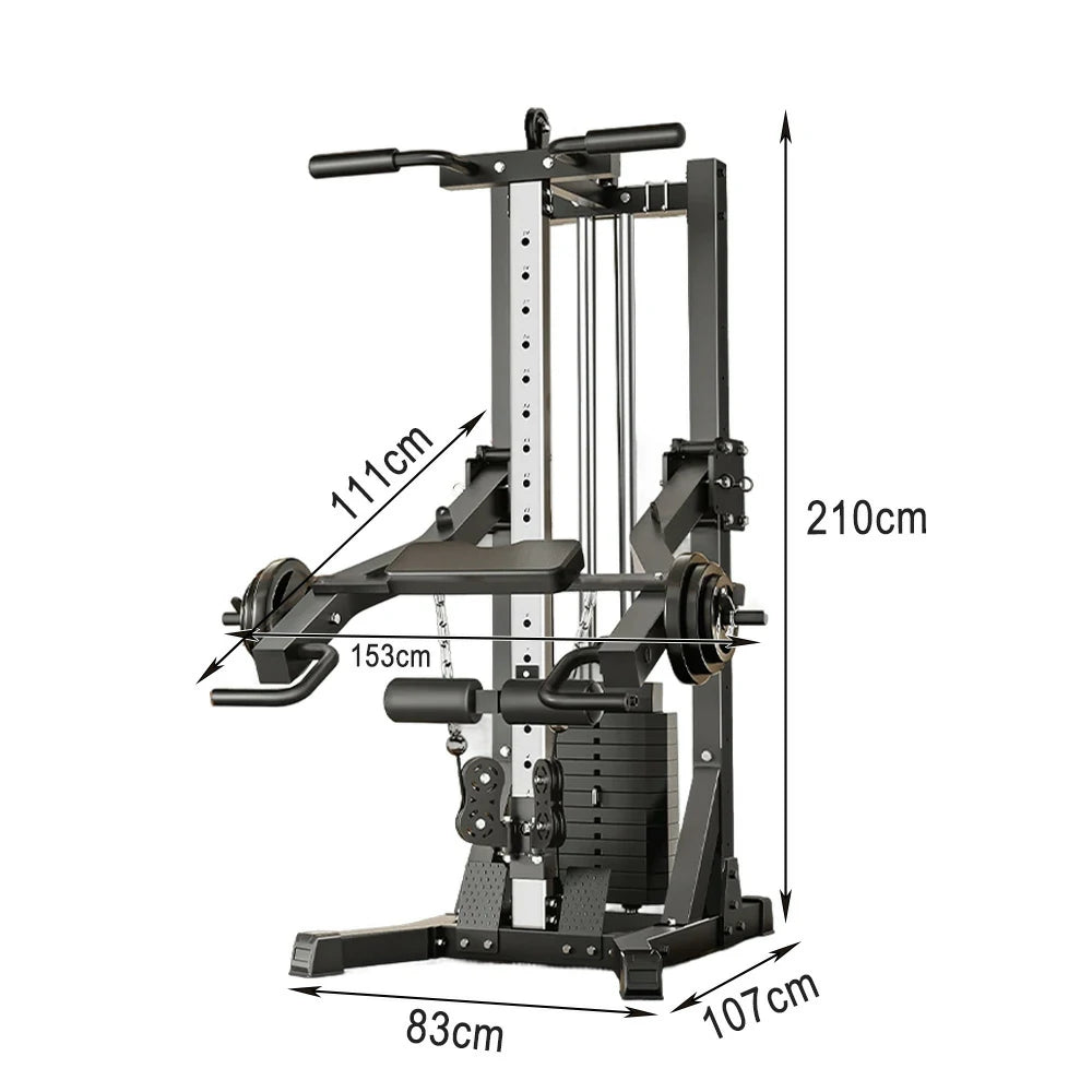 MERIDIAN Squat & Bench Press Combo – Double Pulley 70KG Weight Stack, 300kg Max Load, Multi-Functional Home Gym - Black