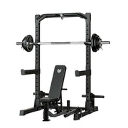 MERIDIAN Multi-Function Power Rack with Bench – Squat, Bench Press, Pull-Up, 19 Height Levels, Space-Saving Design - Black