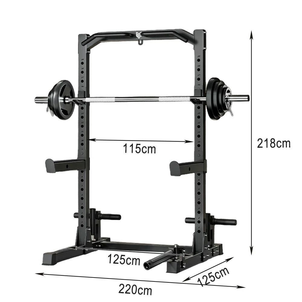 MERIDIAN Home Gym Power Rack - 19 Height Levels, 400kg Squat Capacity, 200kg Pull-Up, Includes Barbell - Black