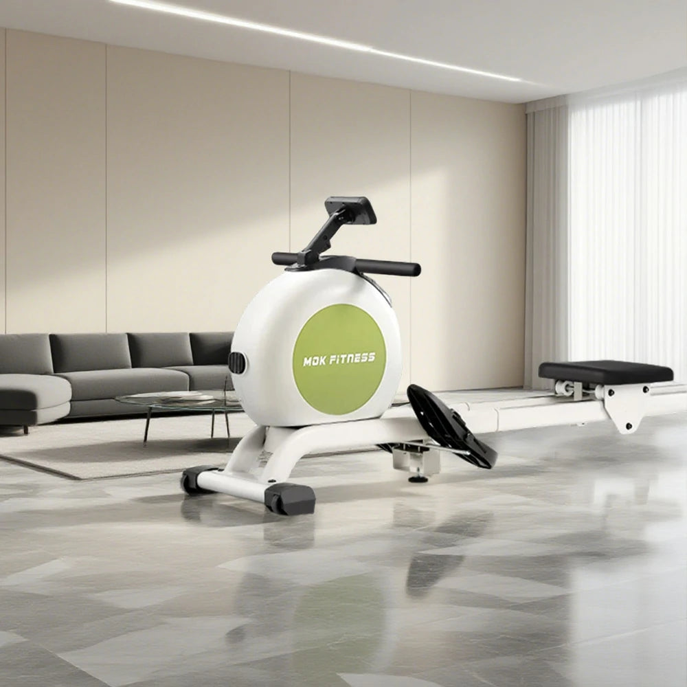 FITPRO Magnetic Rowing Machine - Self-Generating Power, 57kg Resistance, Quiet Design, 150kg Capacity, Solid Wood Frame - Green