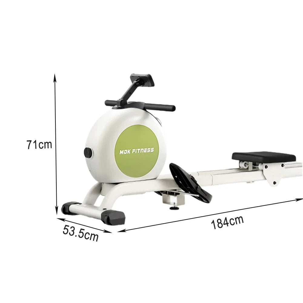 FITPRO Magnetic Rowing Machine - Self-Generating Power, 57kg Resistance, Quiet Design, 150kg Capacity, Solid Wood Frame - Green