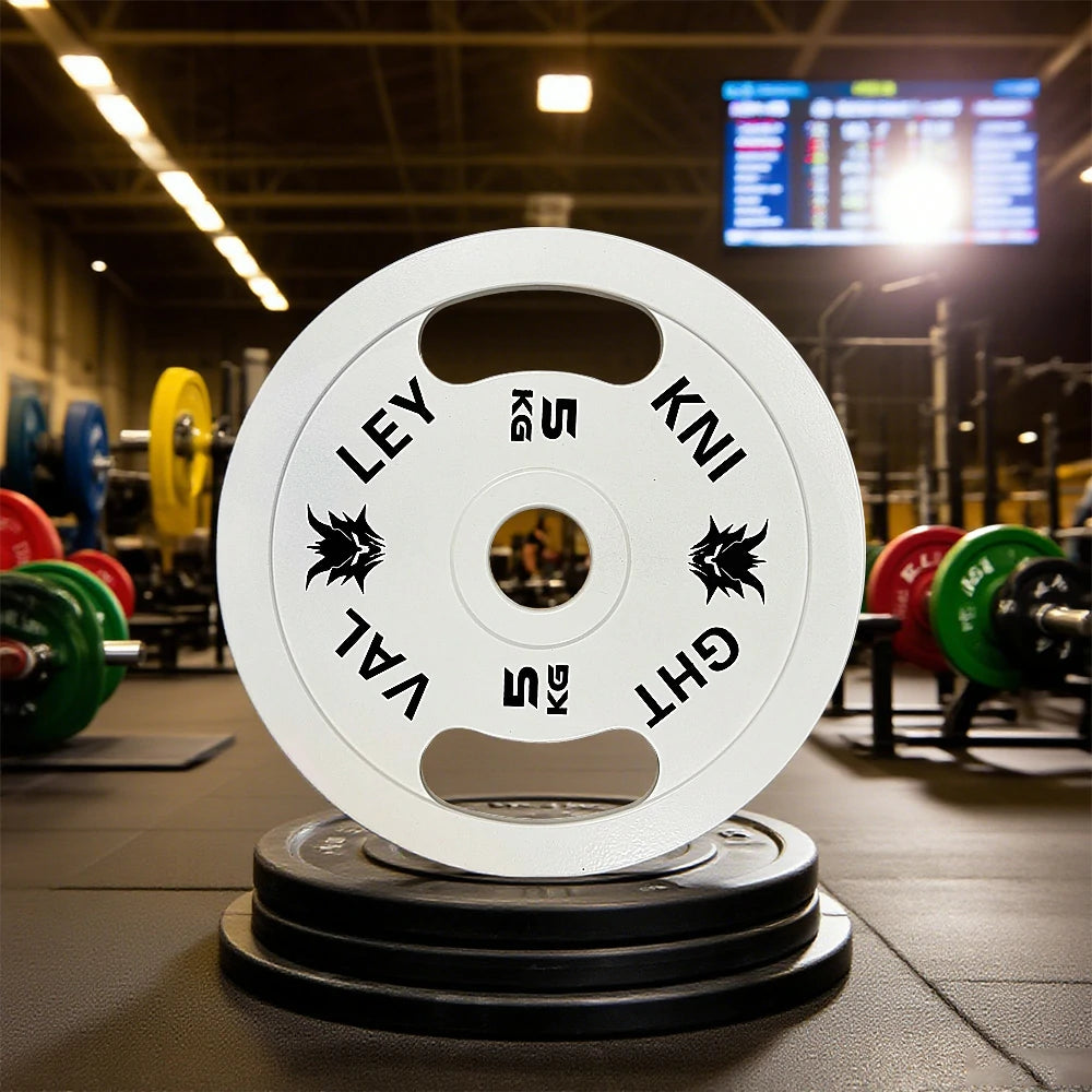 FITPRO Dual-Finish Weight Plate - 5kg, Chrome & Matte Texture, Ergonomic Grip Handles - White