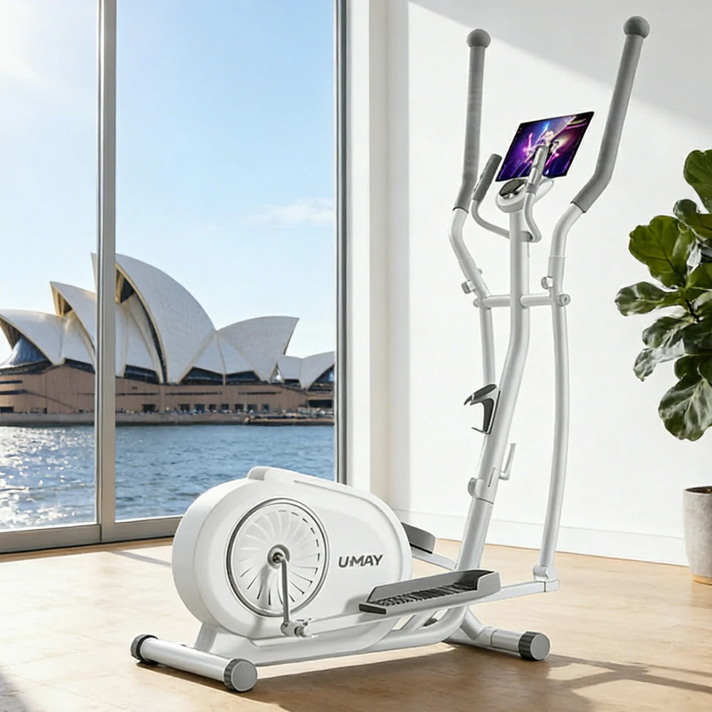 FITPRO Self-Powered Folding Elliptical Trainer Smooth Quiet Drive, Compact Home Fitness Machine - White