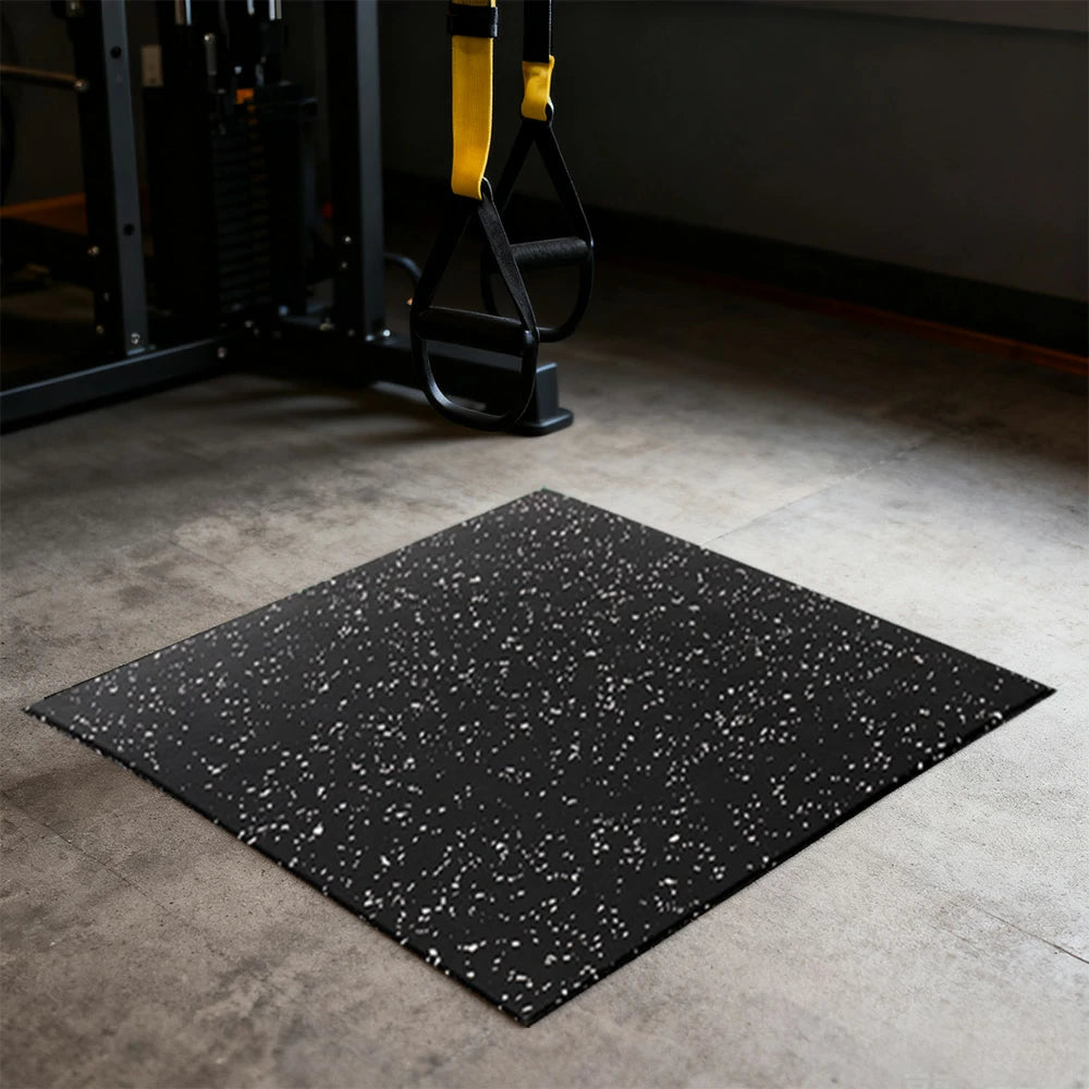 FITPRO Single Piece Flat Base Gym Floor Thickness 1.5cm Mat Anti-Slip Durable Rubber Tile Eco-Friendly High-Resilience Design - Black&White