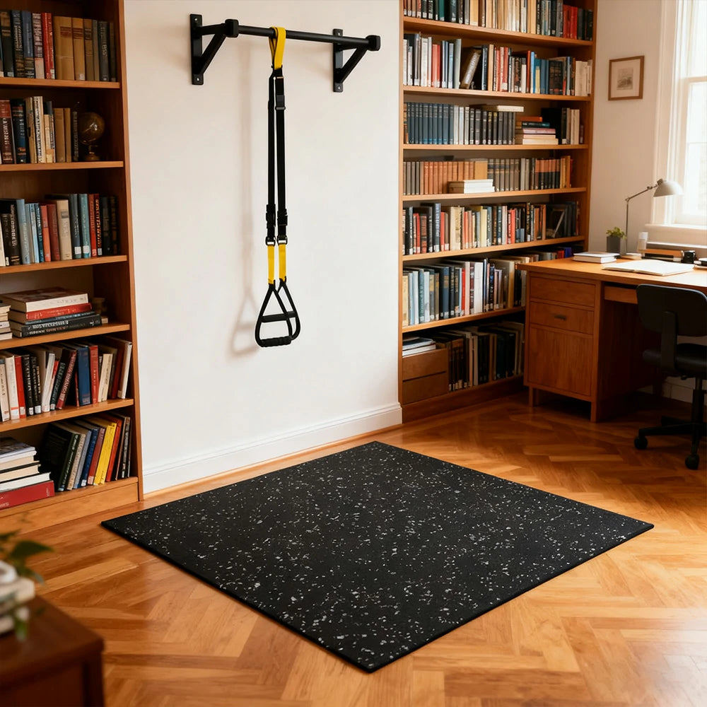 FITPRO Single Piece Flat Base Gym Floor Thickness 1.5cm Mat Anti-Slip Durable Rubber Tile Eco-Friendly High-Resilience Design - Black&White