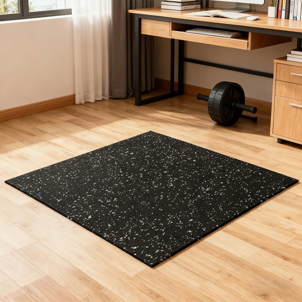 FITPRO Single Piece Interlocking Gym Floor Thickness 2cm Mat Anti-Slip Durable Rubber Tile Eco-Friendly High-Resilience Design - Black&White