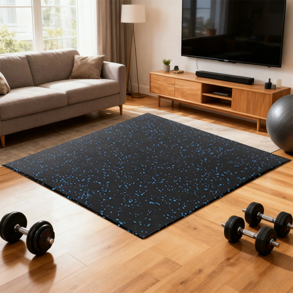FITPRO Single Piece Interlocking Gym Floor Thickness 2.5cm Mat Anti-Slip Durable Rubber Tile Eco-Friendly High-Resilience Design - Black&Blue