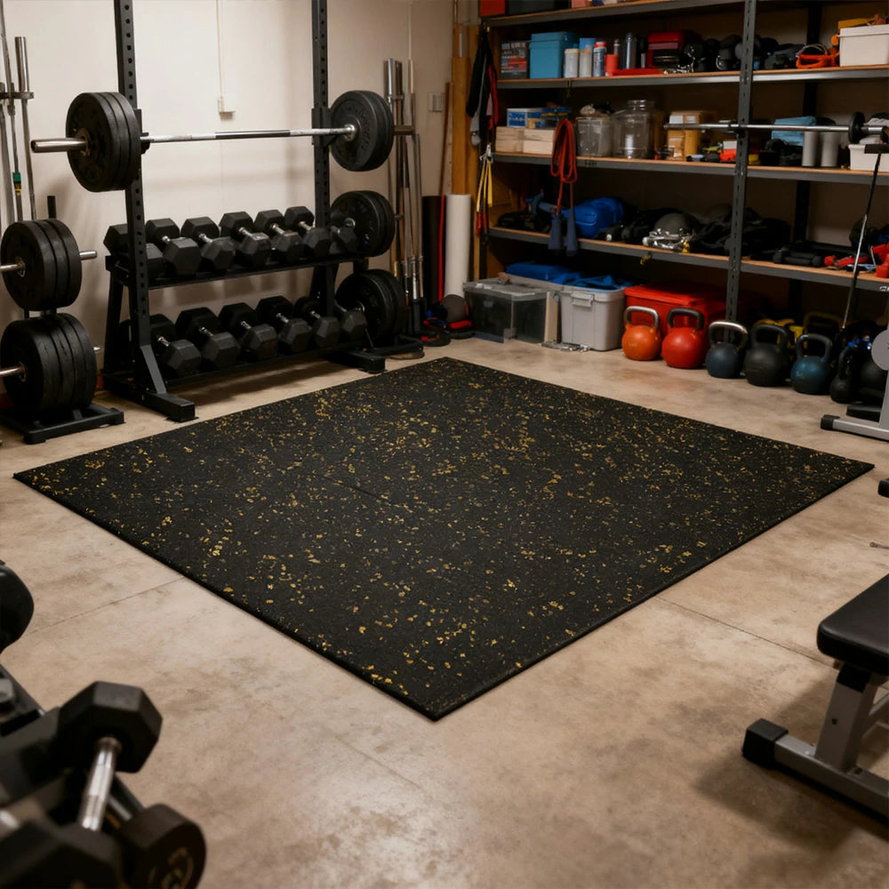 FITPRO Single Piece Interlocking Gym Floor Thickness 3cm Mat Anti-Slip Durable Rubber Tile Eco-Friendly High-Resilience Design - Black&Yellow