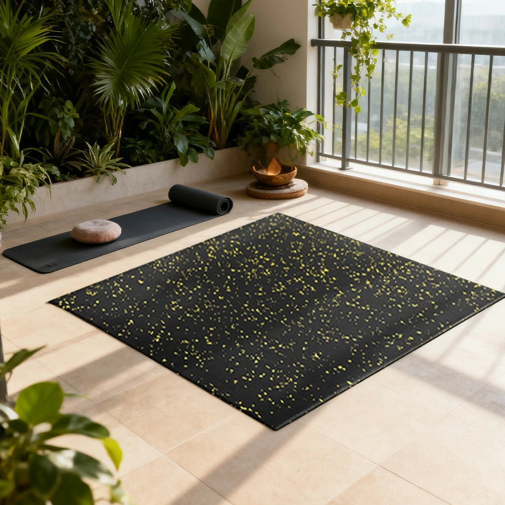 FITPRO Single Piece Interlocking Gym Floor Thickness 3cm Mat Anti-Slip Durable Rubber Tile Eco-Friendly High-Resilience Design - Black&Yellow