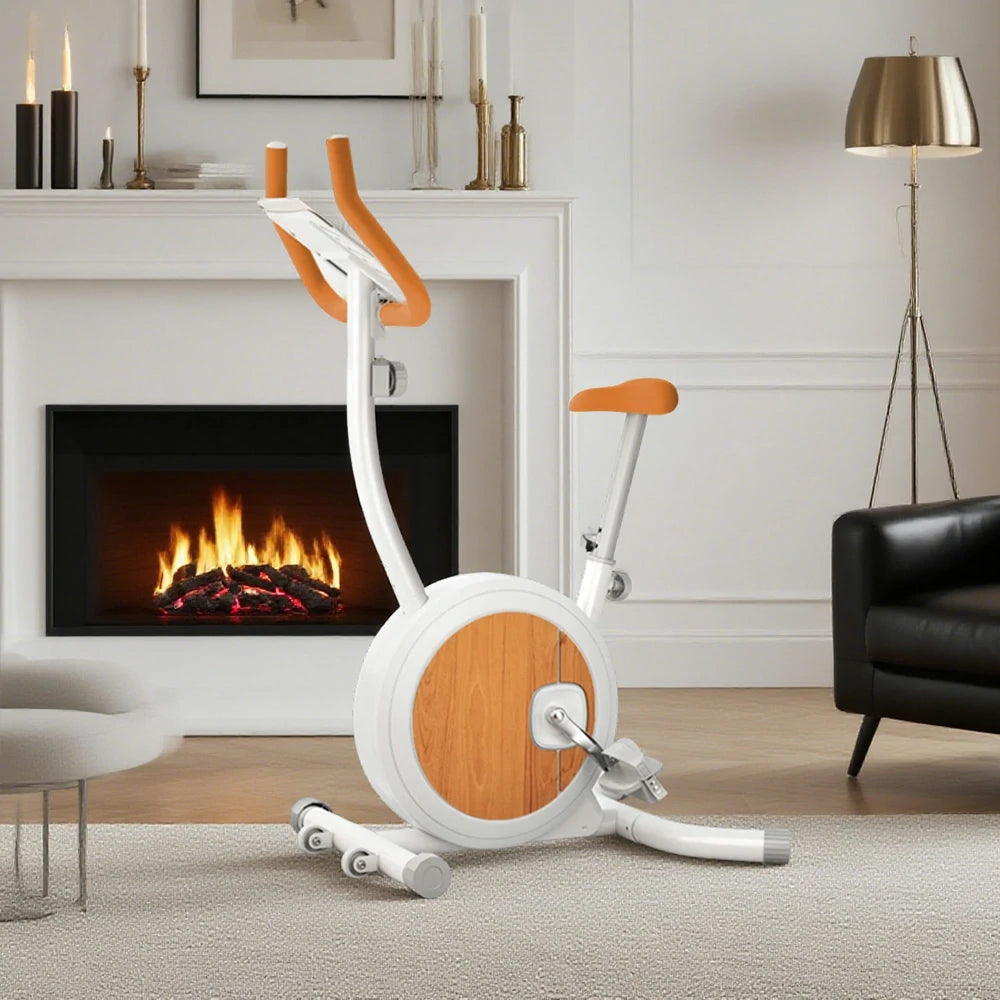 FITPRO Foldable Spin Bike - Silent Belt Drive, Safe Non-Slip Pedals, Compact Home Fitness, Elegant Birch Finish