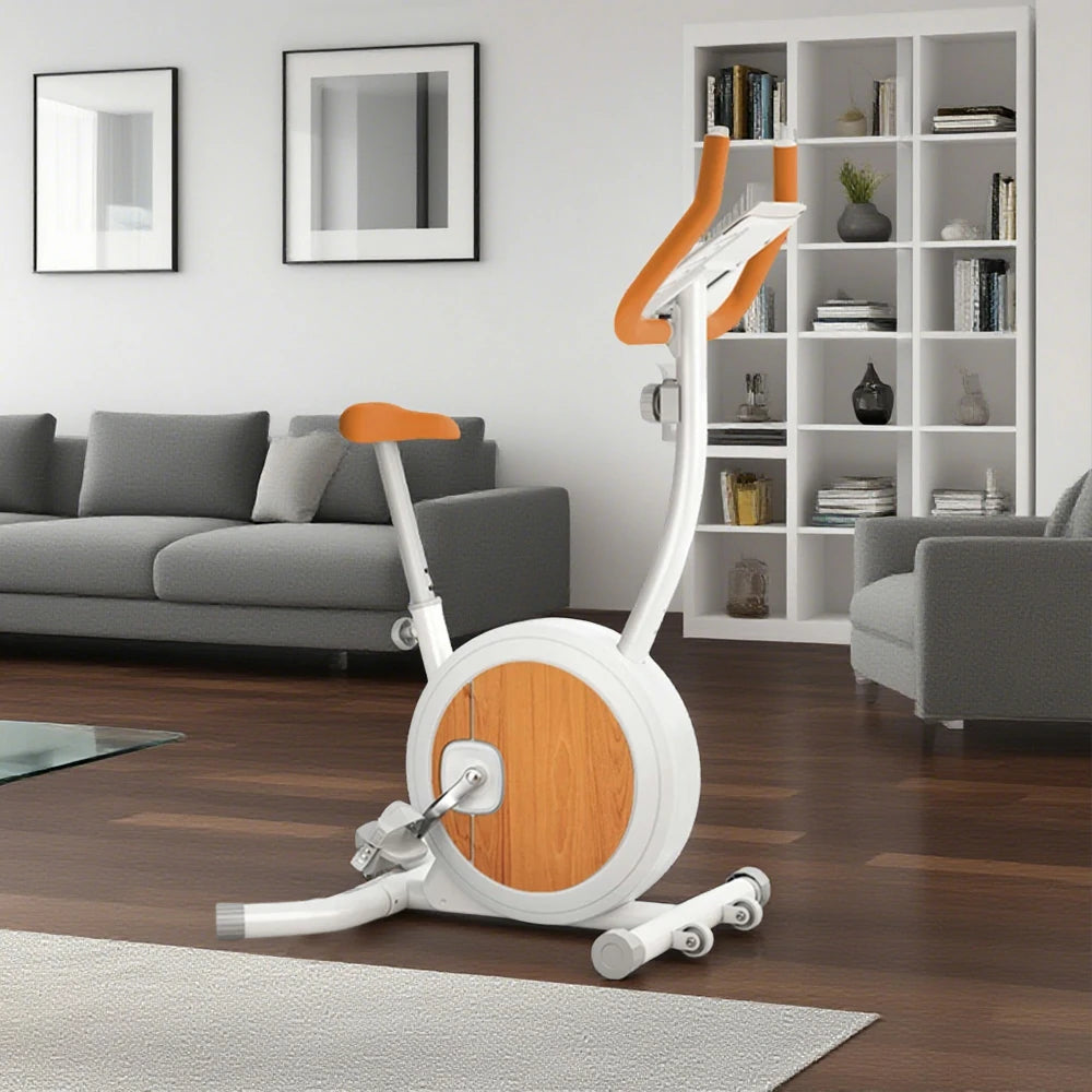 FITPRO Foldable Spin Bike - Silent Belt Drive, Safe Non-Slip Pedals, Compact Home Fitness, Elegant Birch Finish