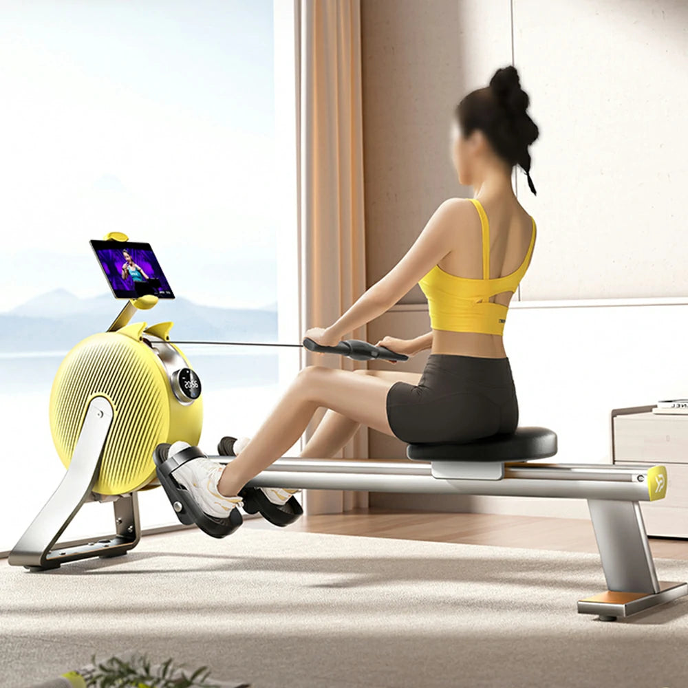 FITPRO Full Aluminium Alloy Rail Rowing Machine - 32-Level Smart Magnetic Resistance, Self-Powered, Compact Foldable Design – Yellow