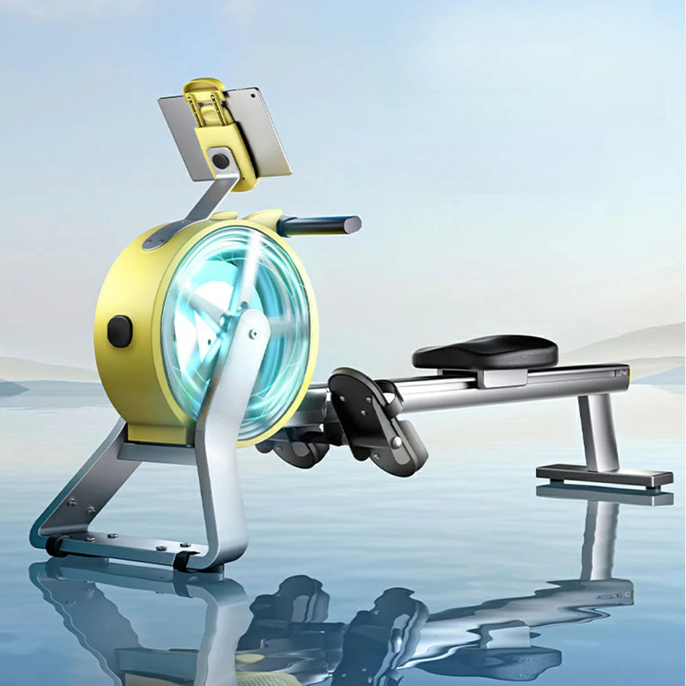 FITPRO Full Aluminium Alloy Rail Rowing Machine - 32-Level Smart Magnetic Resistance, Self-Powered, Compact Foldable Design – Yellow