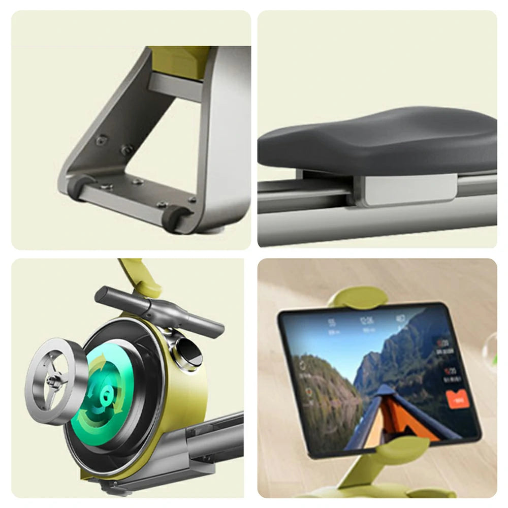 FITPRO Full Aluminium Alloy Rail Rowing Machine - 32-Level Smart Magnetic Resistance, Self-Powered, Compact Foldable Design – Yellow