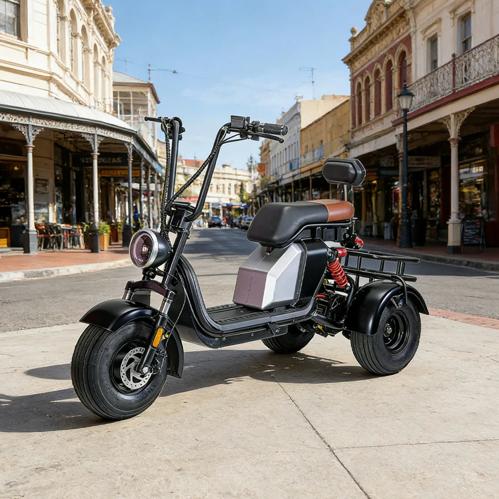 GLIDER HALLEY MY 718-3 1000W 60V 20AH Lithium Battery Three Wheels Electric Motorbike/Motorcycle/Scooter - Black Cruise at 25km/h - Unlock More Power (Details Inside)*
