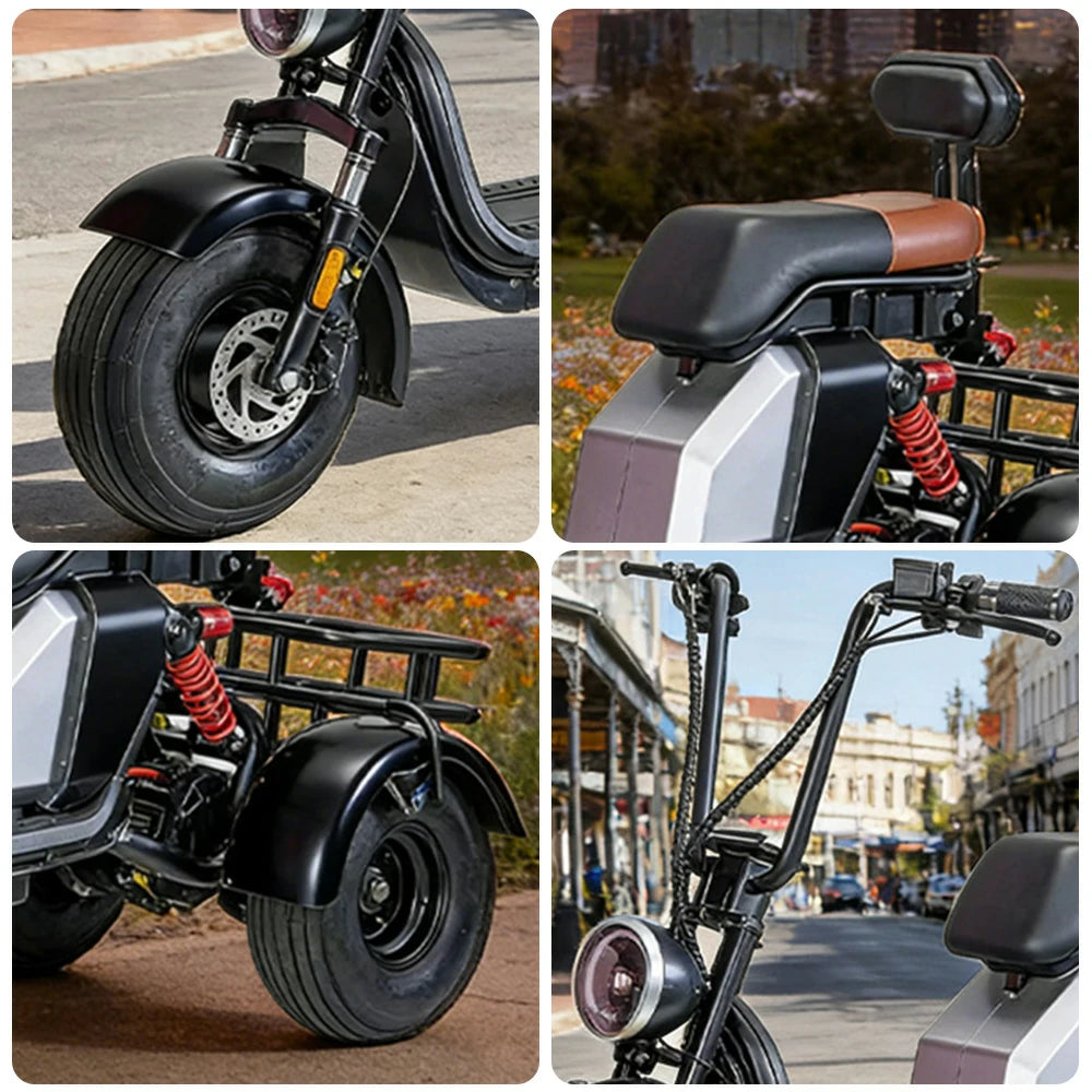 GLIDER HALLEY MY 718-3 1000W 60V 20AH Lithium Battery Three Wheels Electric Motorbike/Motorcycle/Scooter - Black Cruise at 25km/h - Unlock More Power (Details Inside)*